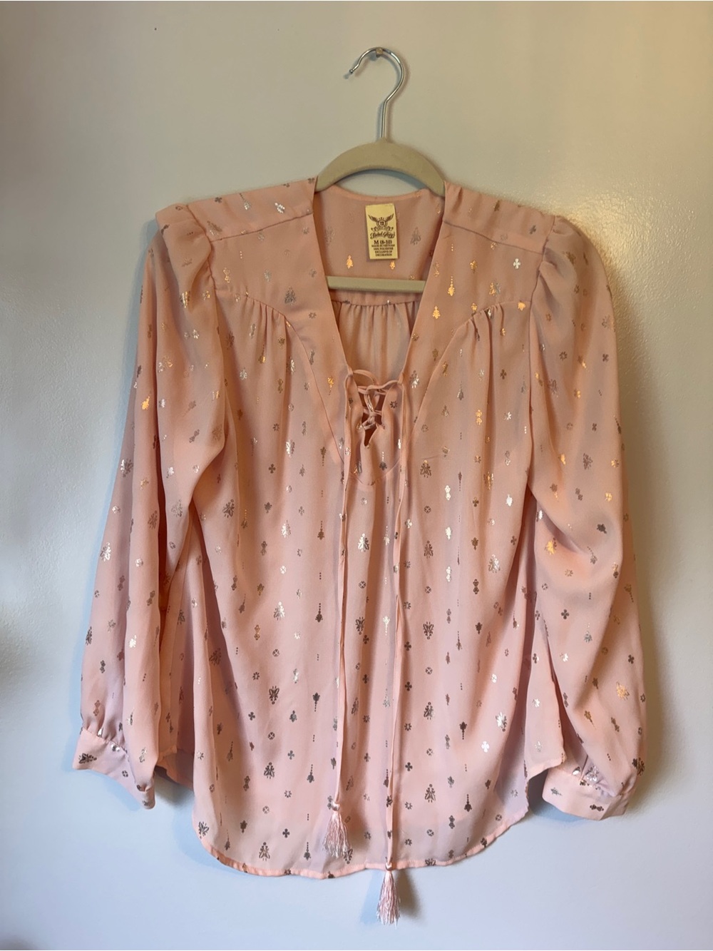Blush Pink Metallic-Accent Peasant Blouse